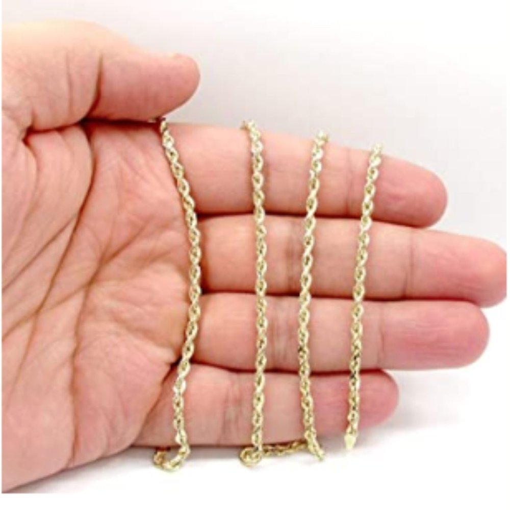 Real 10K Gold, 2mm Diamond Cut Rope Chain